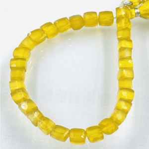 Yellow Chalcedony Gemstone Faceted Box Shape Heishi Beads