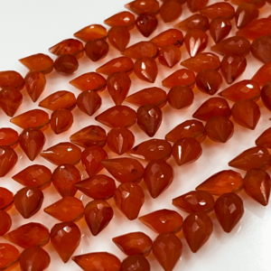 All Sizes Available 8 Inches High Quality Red Carnelian Faceted Briolette Tear Drops Size 7x 9 to 7x10mm Approx. Wholesale Price
