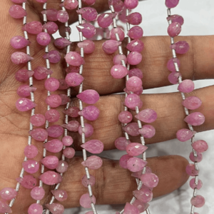 Bulk Wholesale Natural Pink Sapphire Faceted Briolette Teardrops 8 Inches Strand Size 4 to 6mm Making Jewelry With Gemstone Beads
