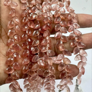 8 Inches Natural Pink Strawberry Faceted Briolette Pear Drops High Quality Size 6 to 7mm Approx.