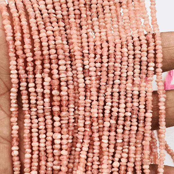 High Quality Natural Rohodochrosite Faceted Rondelle Beads 14 Inches Strand Size 3mm