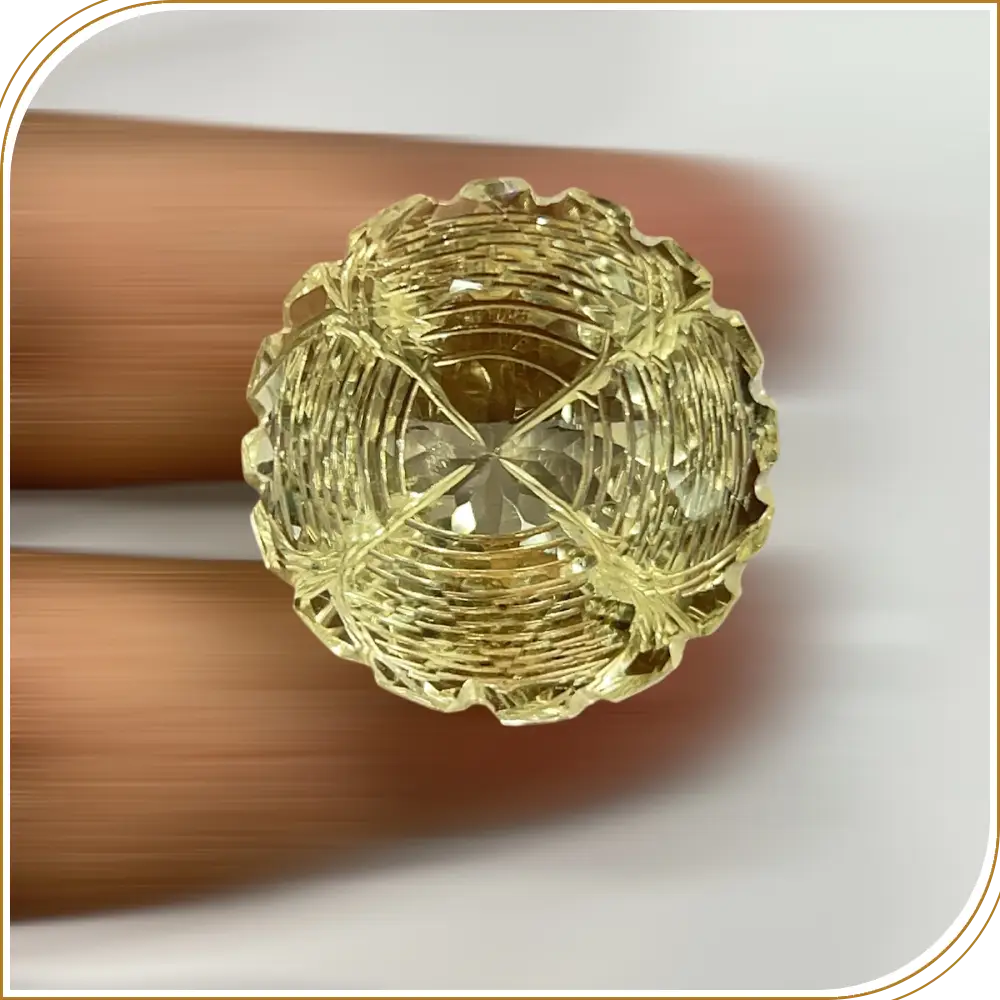 Natural Lemon Quartz Hand Carved Loose Gemstone Cut Stone Round  Shape Size 28x28x22mm Weight -97.45ct