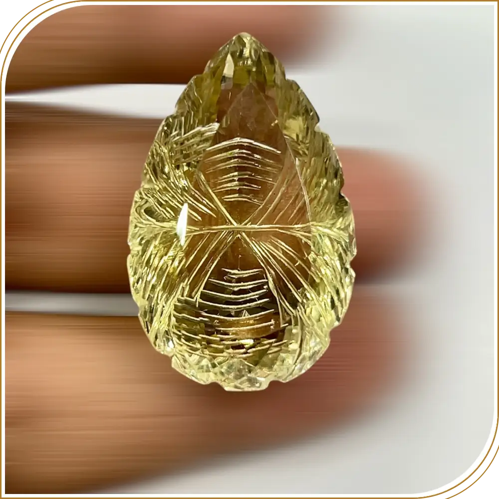Natural Lemon Quartz Hand Carved Loose Gemstone Cut Stone Pear Drops Shape Size 37x24x17mm Weight -91.40ct