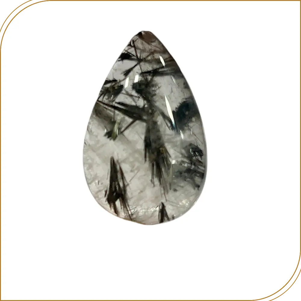 Natural Black Tourmalinated Quartz  Loose Gemstone Cabochon Pear Shape Weight 5.56gm Size 30x19x7mm