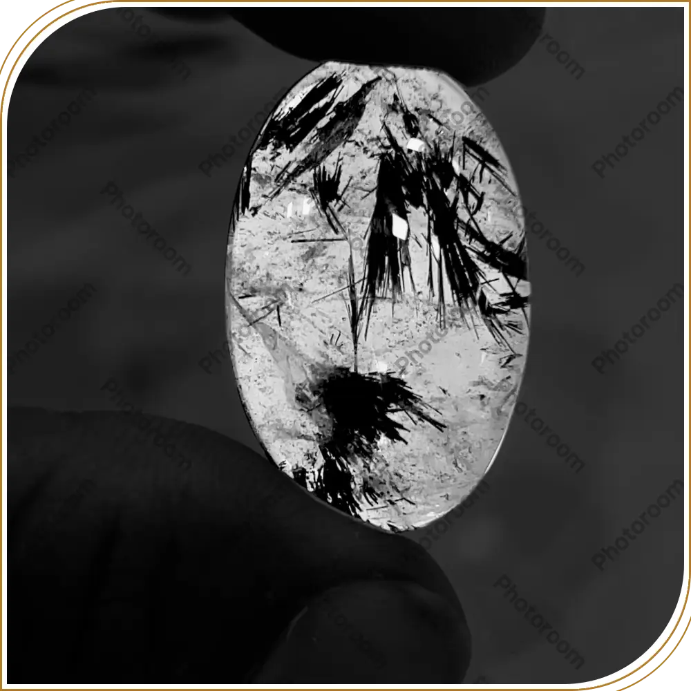 Natural Black Tourmalinated Quartz  Loose Gemstone Cabochon Oval Shape Weight 9.15gm Size 33x21x8mm