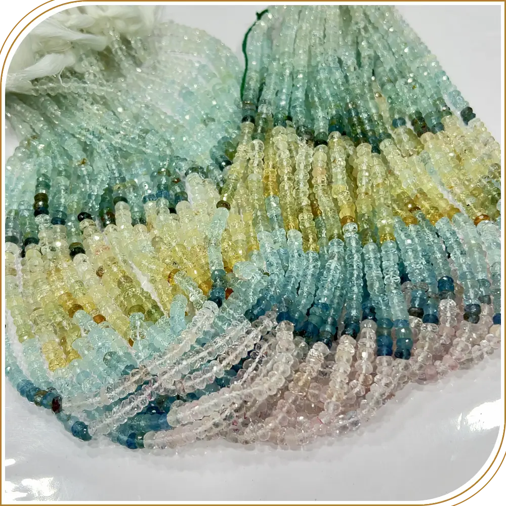 Natural Multi Aquamarine Faceted Rondelle Beads Size 4.5mm Approx 14 Inches Strand