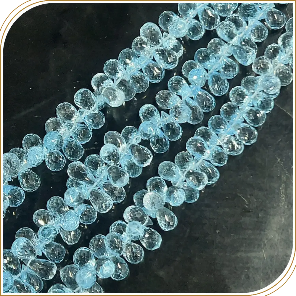 Natural Sky Blue Topaz Faceted Briolette Teardrops Shape Beads 8 Inches Strand Size 6mm to 7mm