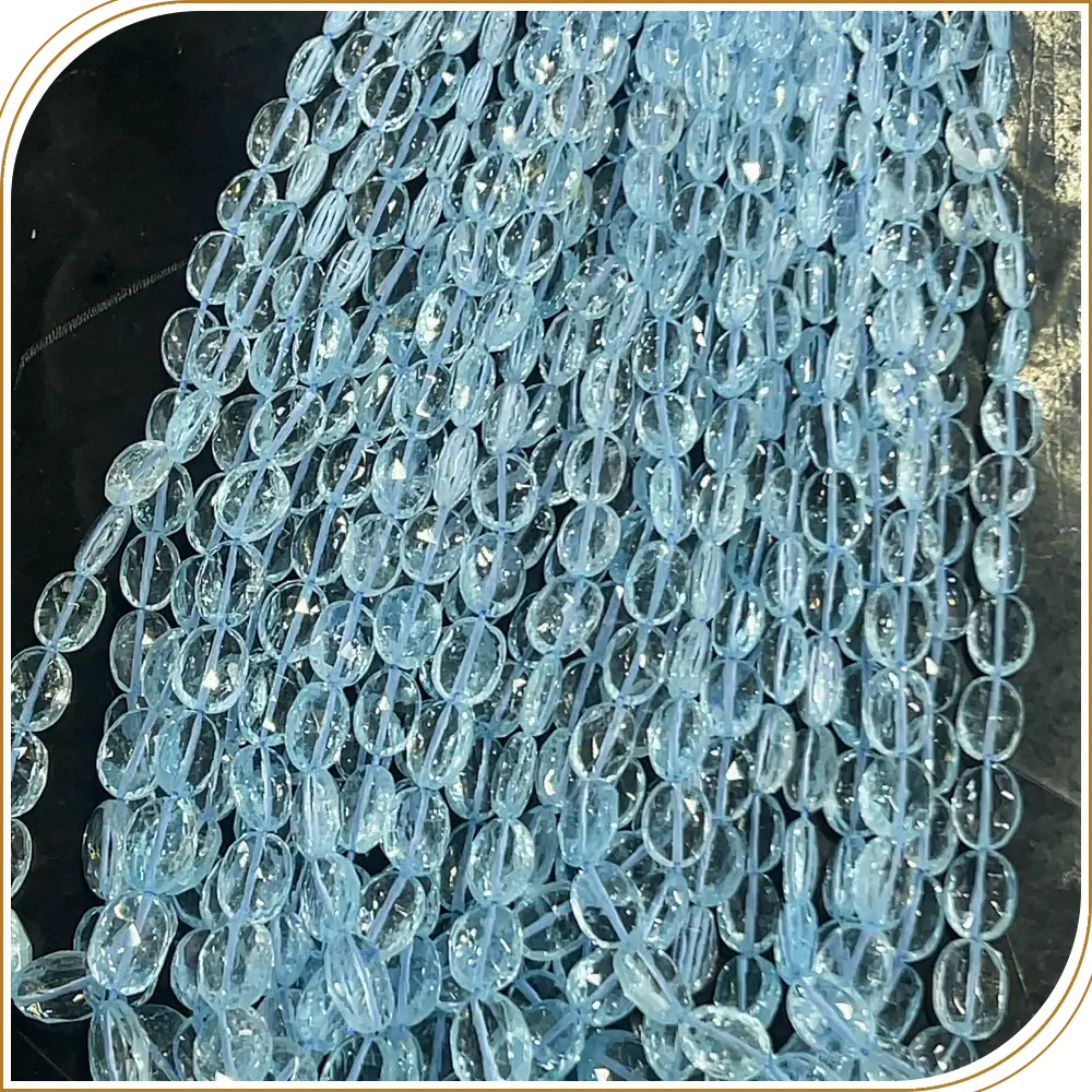 Natural Sky Blue Topaz Faceted Oval Shape Beads 14 Inches Strand Size 8mm to 6x8mm