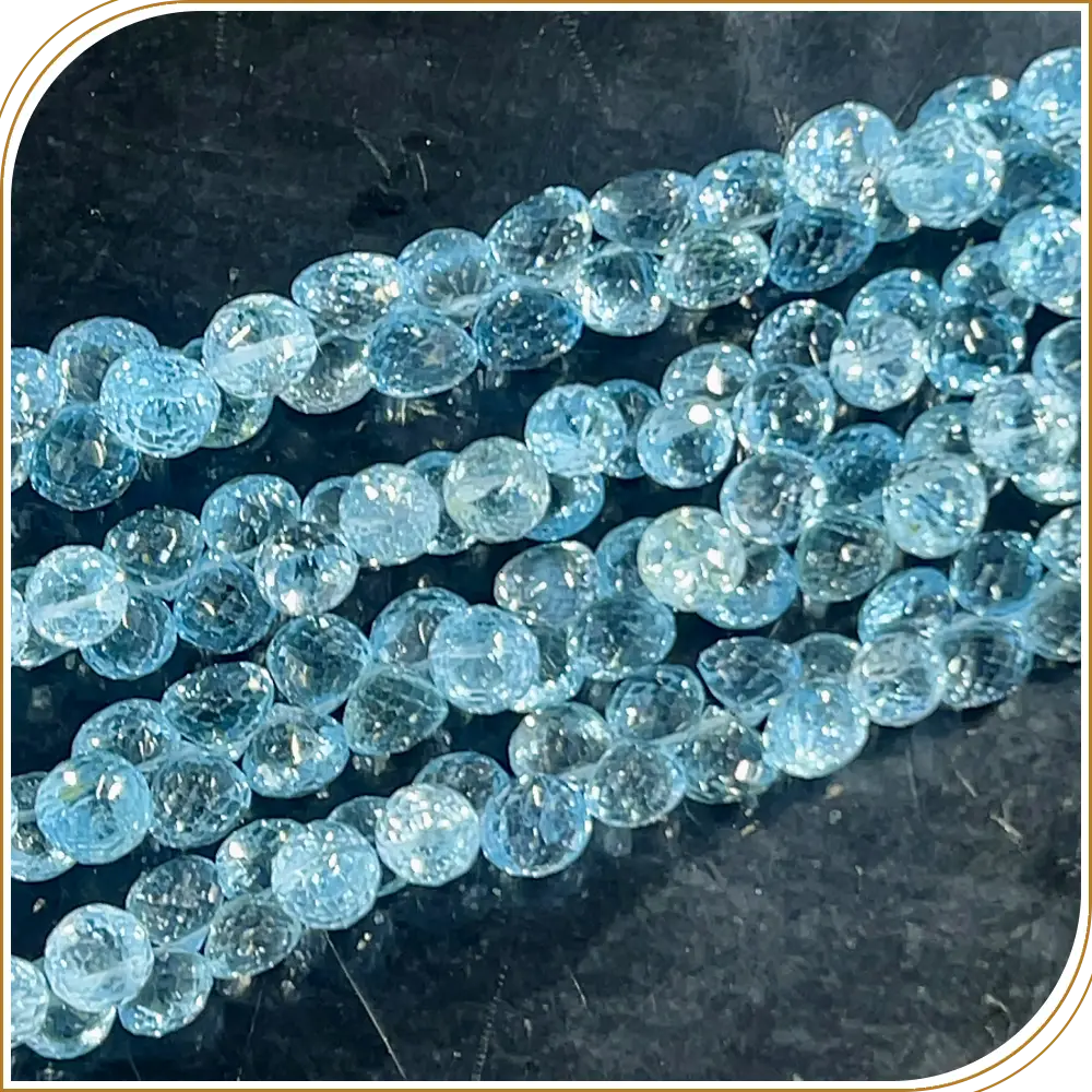 Natural Sky Blue Topaz Faceted Briolette Onion Drops Shape Beads 8 Inches Strand Size 6 to 7mm Approx