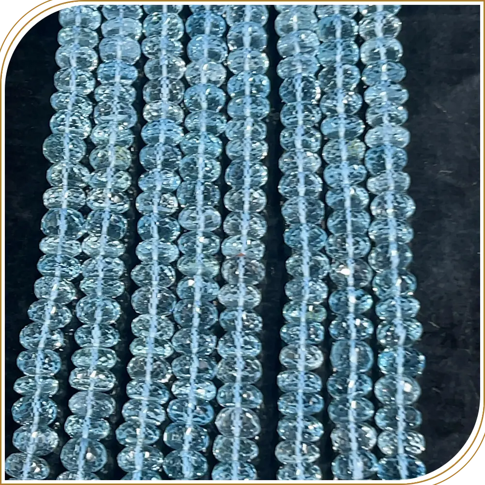 Natural Sky Blue Topaz Aa Faceted Rondelle Shape Beads 8 Inches Strand Size 9mm Approx