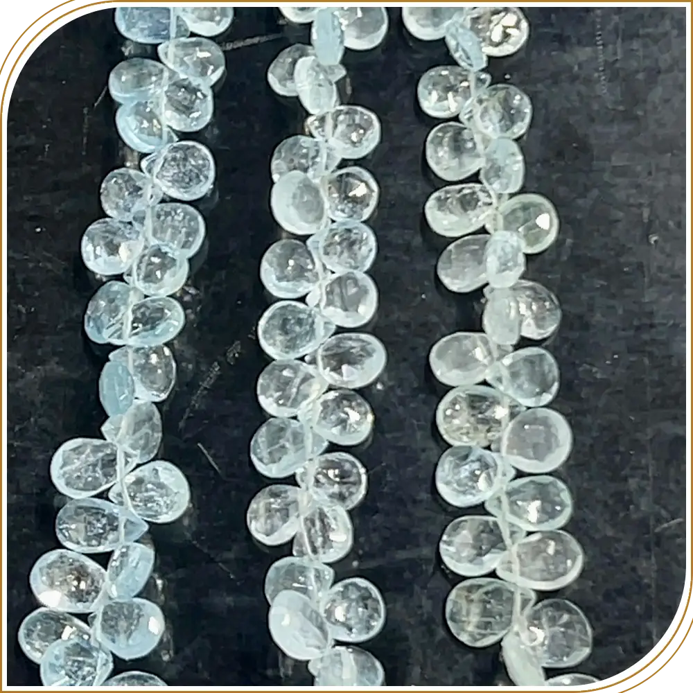 Natural Blue Aquamarine Faceted Briolette Peardrops Beads Size 6mm Approx 8 Inches Strand