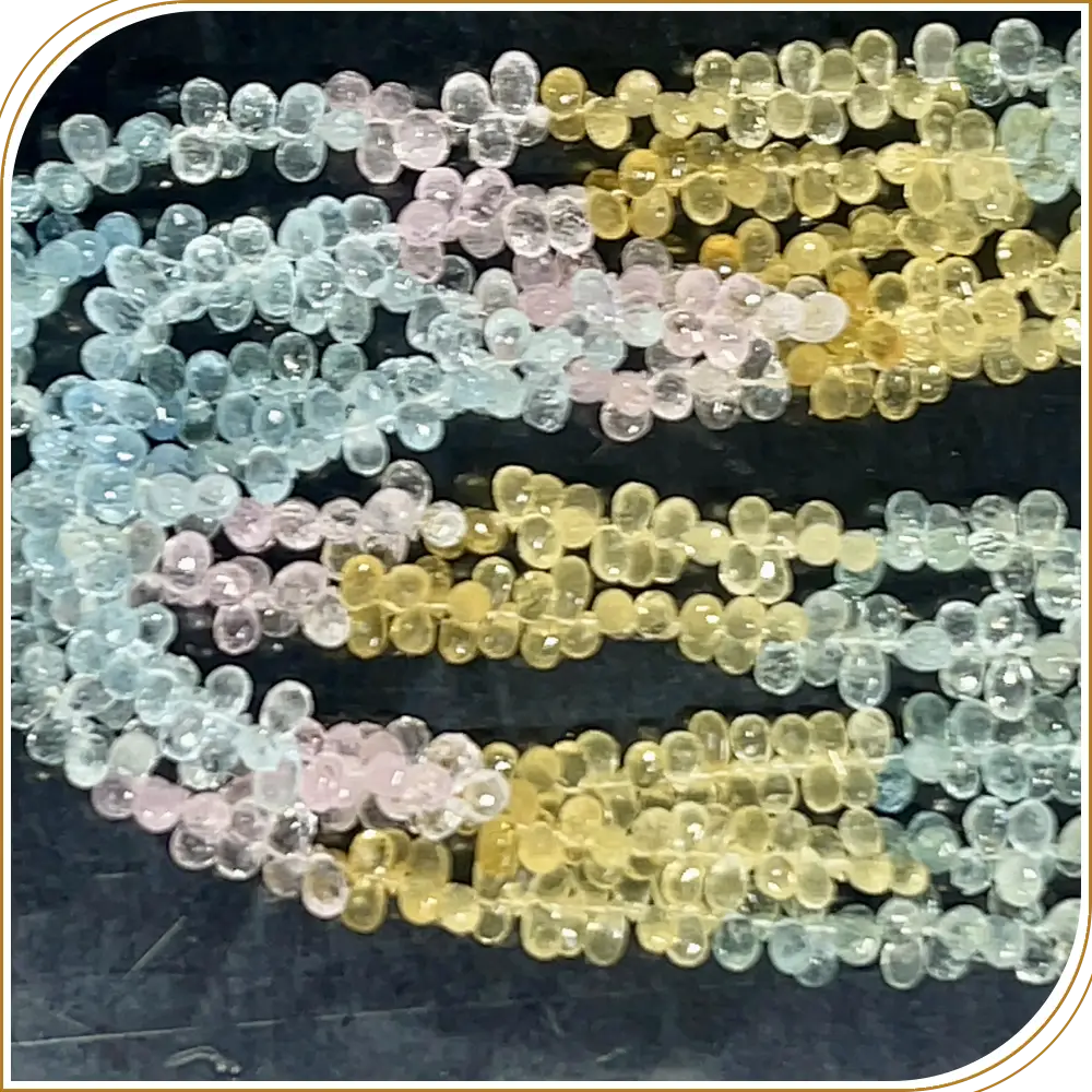 Natural Multi Aquamarine Faceted Briolette Teardrops Beads Size 4mm Approx 8 Inches Strand