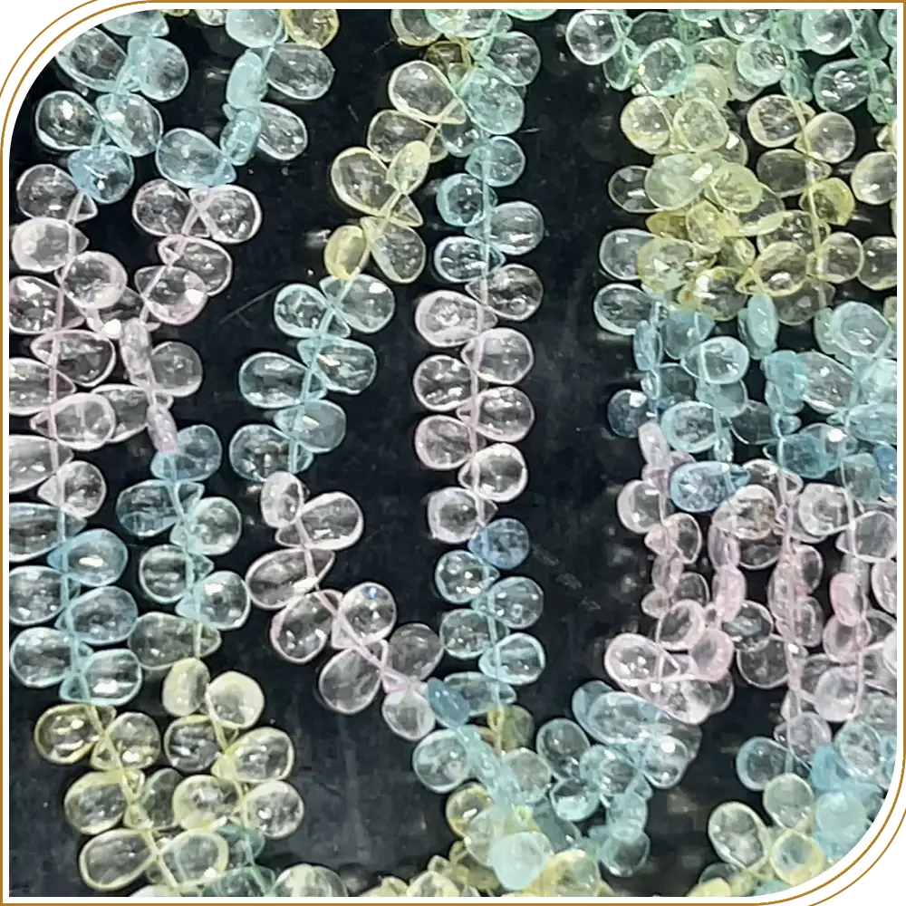 Natural Multi Aquamarine Faceted Briolette Peardrops Beads Size 6mm Approx 8 Inches Strand