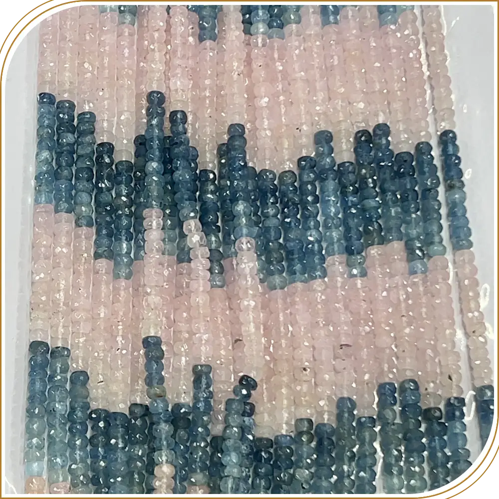 Natural Pink Morganite With Blue Aquamarine Faceted Rondelle Beads Size 5mm 14 Inches Strand