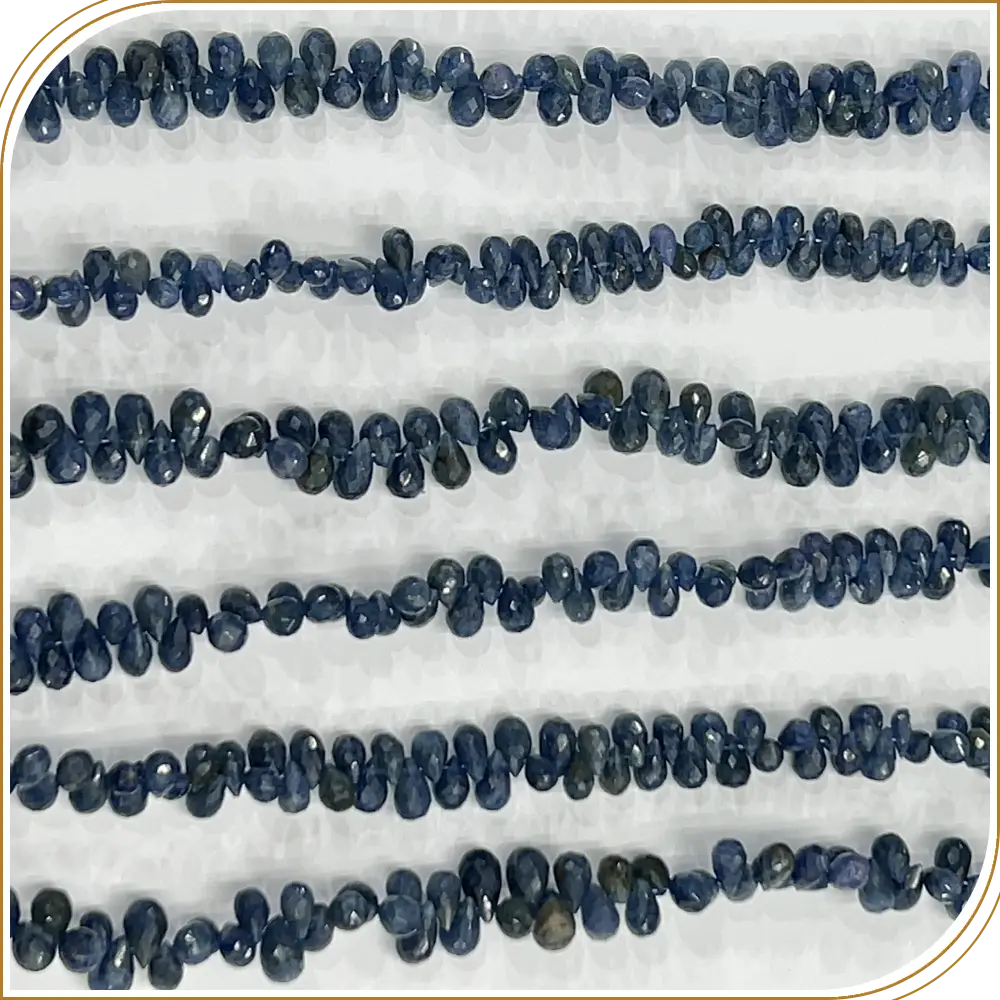 Natural Precious Dark Blue  Sapphire Faceted Briolette Tiny Teardrops Beads Size 4mm To 6mm Approx 8 Inches Strand