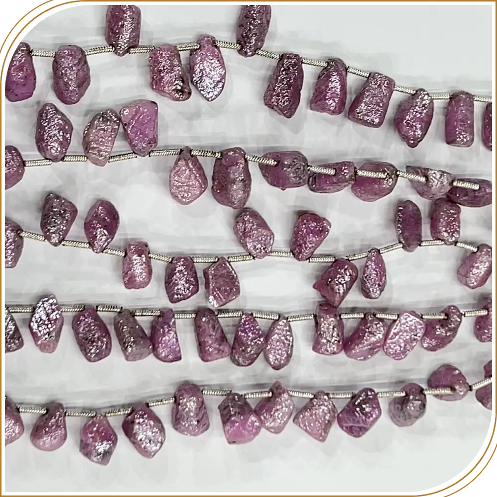 Natural Silver Coated Precious Ruby Rough Nuggets Loose Gemstone Beads Size 8 to 10mm 8 Inches Strand