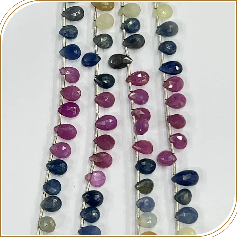 Natural Precious Multi Sapphire Faceted Briolette Peardrops Beads Size 5 to 6mm Approx 8inches Strand