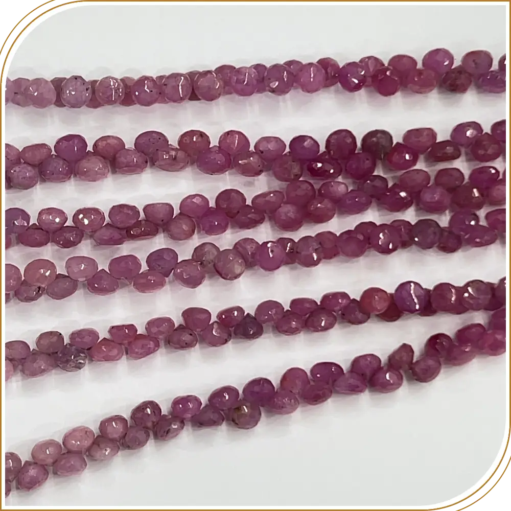 Natural Dark Shaded Precious Pink Sapphire Faceted Briolette Onion Shape  Beads Size 4mm 8inches Strand