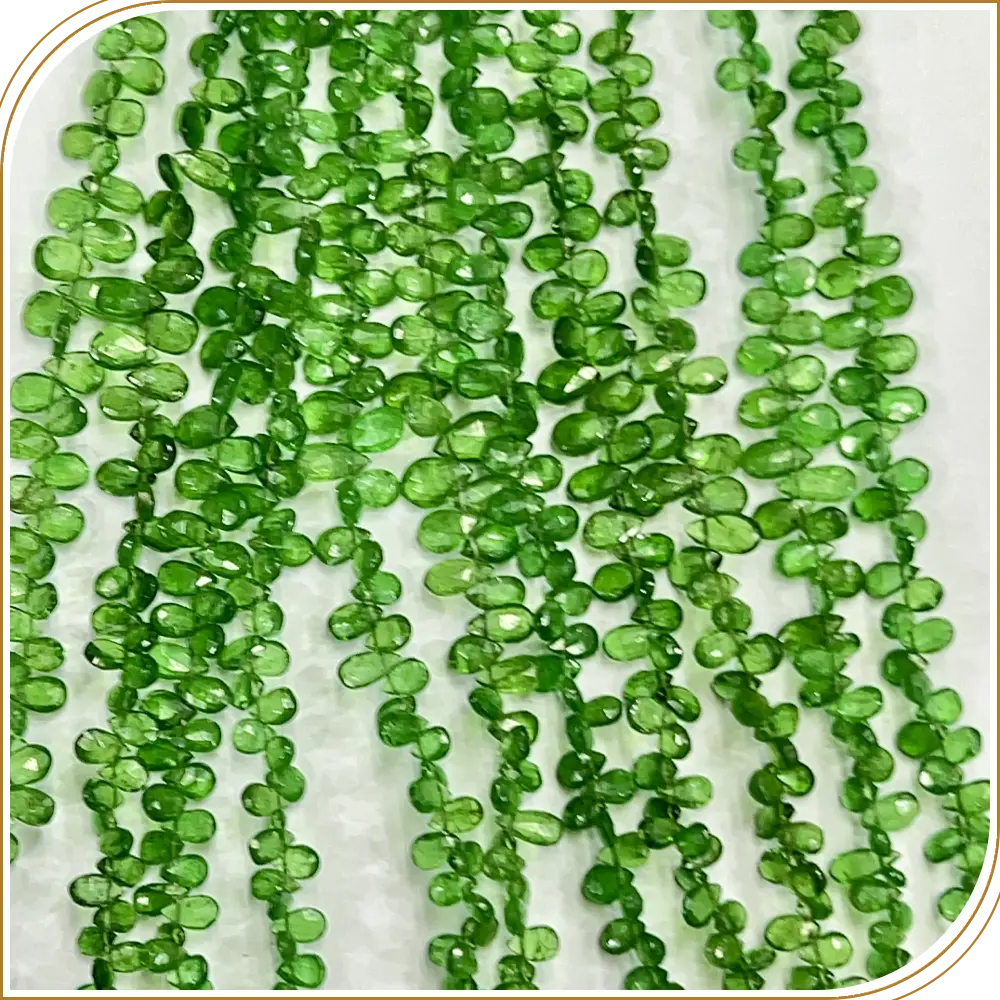 Natural Tsavorite Loose Gemstone Beads Faceted Briolette Pear Drops Shape Size 4mm to 6mm 7 Inches Strand