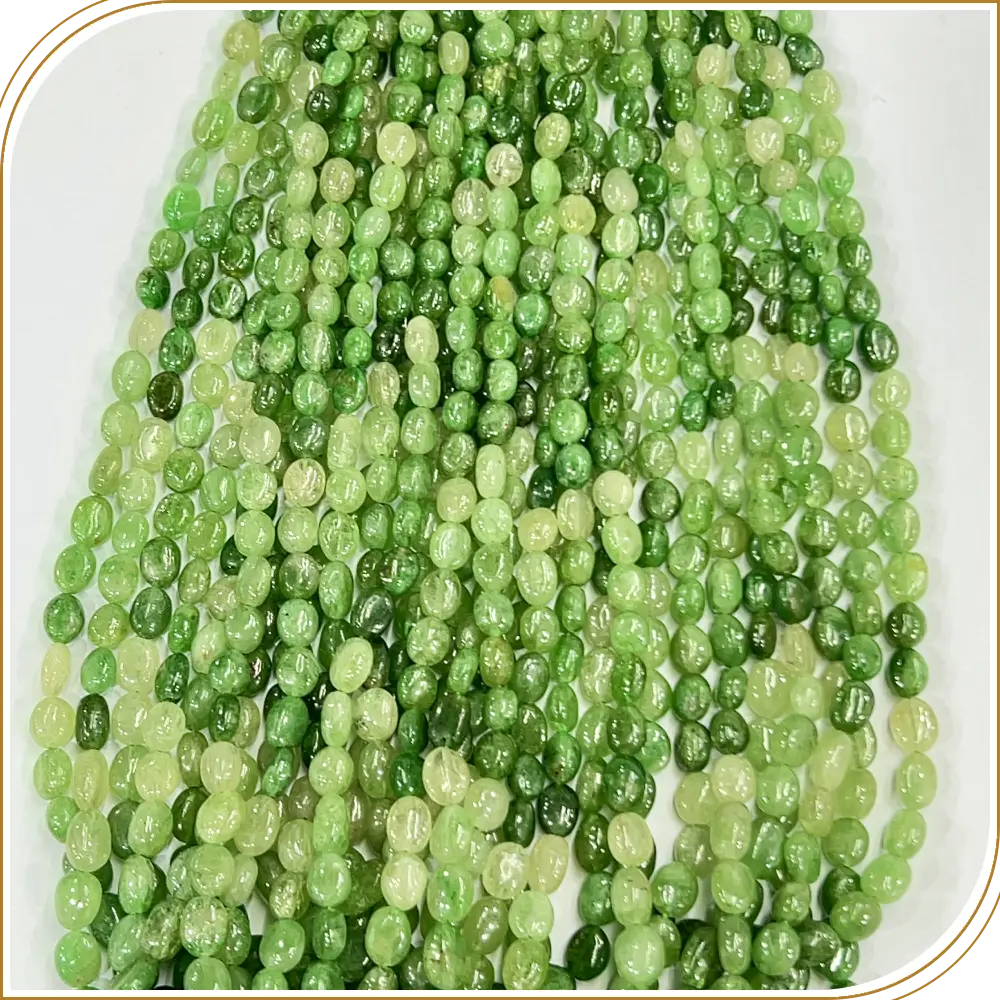Natural Tsavorite Loose Gemstone Beads Smooth Oval Shape Size 4mm to 6mm 17 Inches Strand