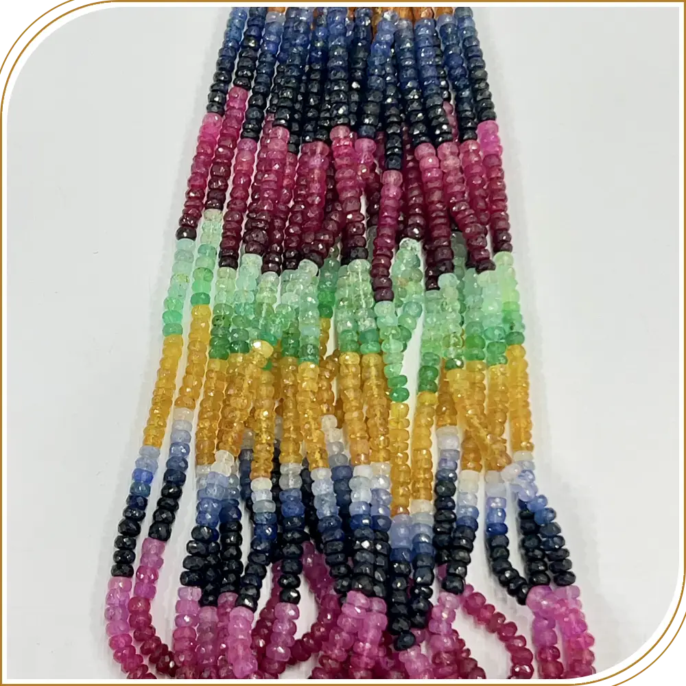 Natural Multi Sapphire ,emerald ,ruby ,blue Sapphire ,yellow Sapphire Faceted Rondelle Beads Size 4.5mm to 5mm 14 Inches Strand