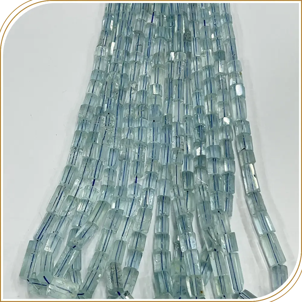 Natural Multi Aquamarine Faceted Tube Shape Beads Size 8mm to 12mm Long Approx 14 Inches Strand