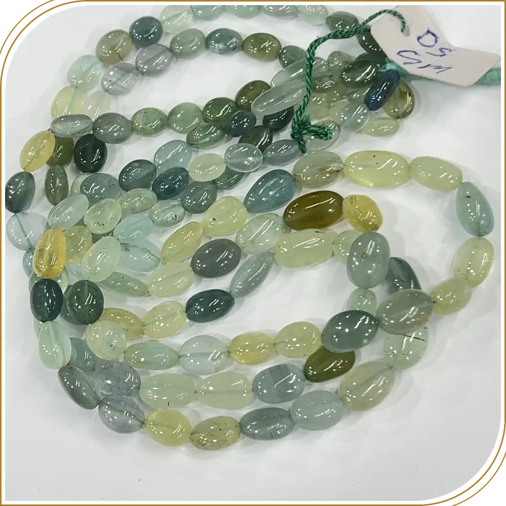 Natural Blue With Yellow Aquamarine Smooth Oval Shape Beads Size 5mm to 15mm Approx 17 Inches Strand