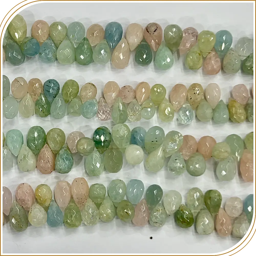Natural Multi Aquamarine Faceted Briolette Teardrops Shape Beads Size 5mm to 6mm to 7mm Approx 7 Inches Strand