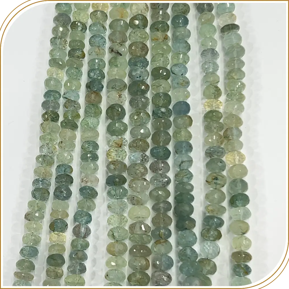 Natural Blue Green Aquamarine Faceted Rondelle Beads Size 7mm to 8mm Approx 8 Inches Strand