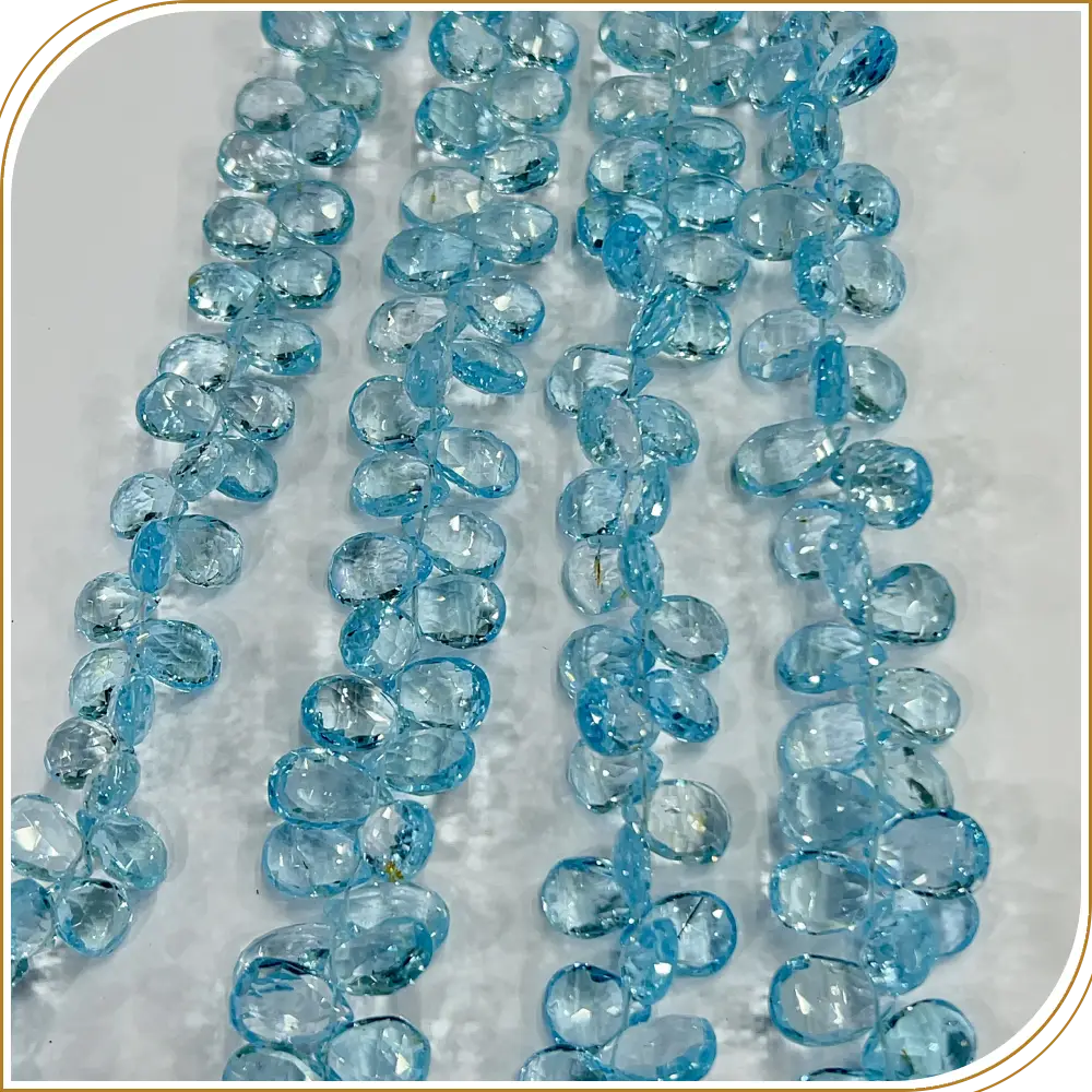 Natural Sky Blue Topaz Faceted Briolette Peardrops Shape Beads 8 Inches Strand Size 8mm to 10mm Approx
