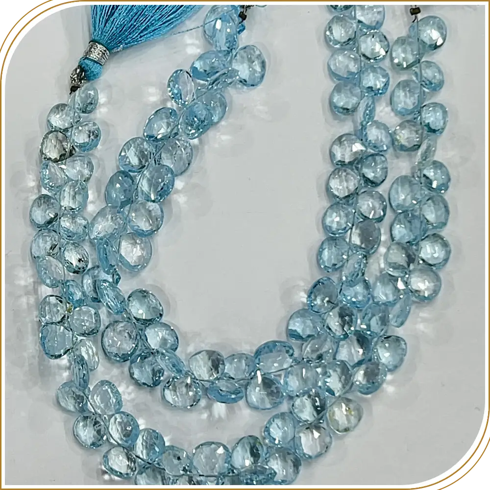 Natural Sky Blue Topaz Faceted Briolette Heart Shape Beads 8 Inches Strand Size 8mm to 10mm Approx