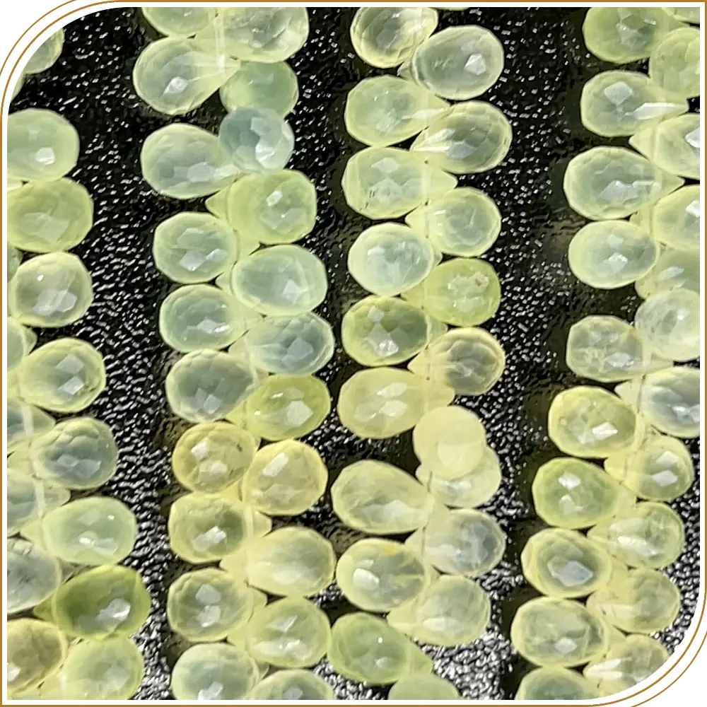 AAA High Quality Natural Prehnite Gemstone Faceted Briolette Teardrops 8 Inches Strand Size 5 to 6mm Approx