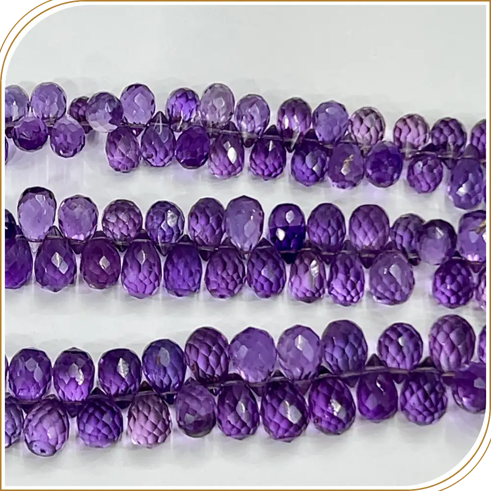 AAA High Quality Natural Dark Pink Amethyst Quartz Gemstone Faceted Briolette Teardrops 8 Inches Strand Size 5 to 6mm Approx