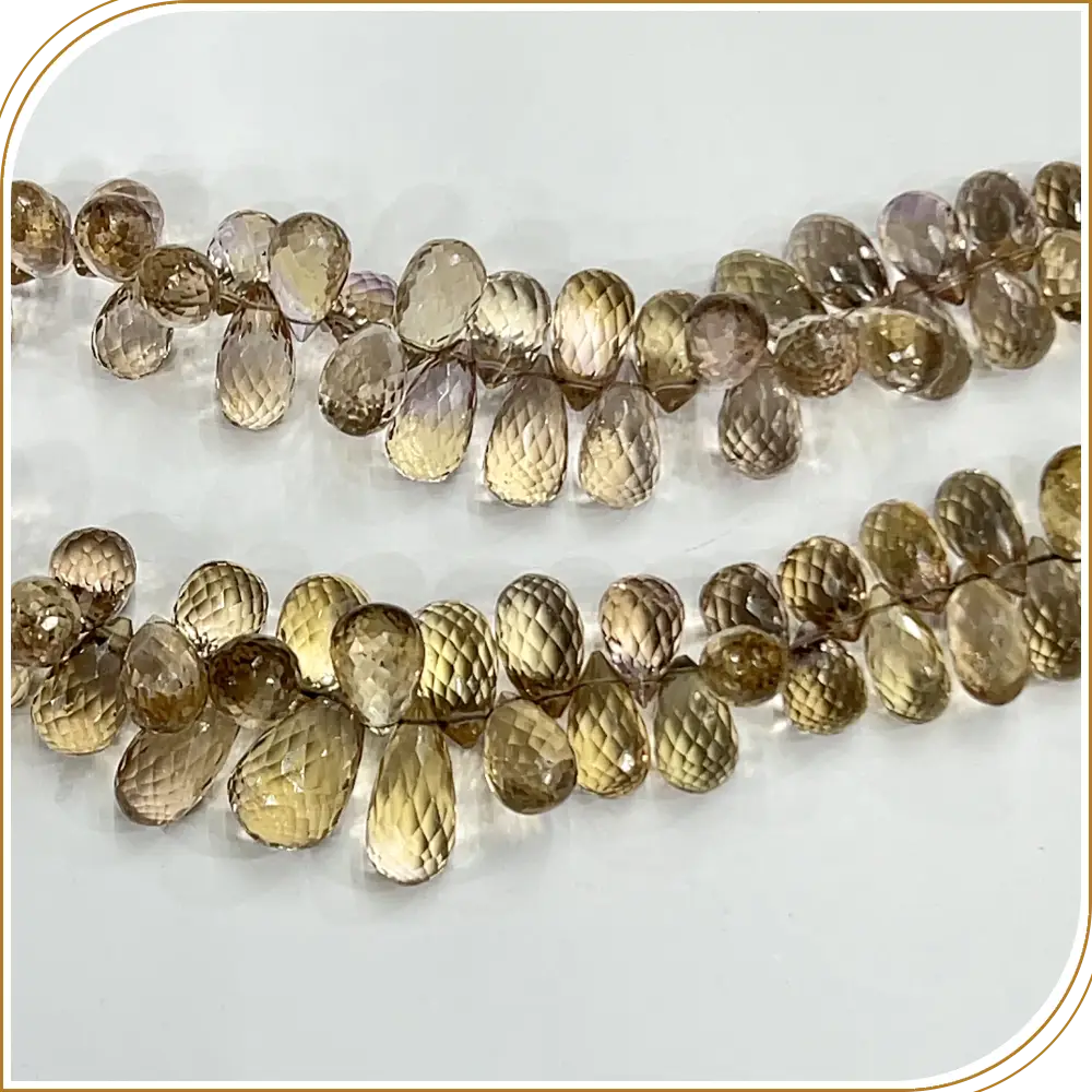 AAA High Quality Natural Shampian Quartz Gemstone Faceted Briolette Teardrops 8 Inches Strand Size 5 to 6mm Approx