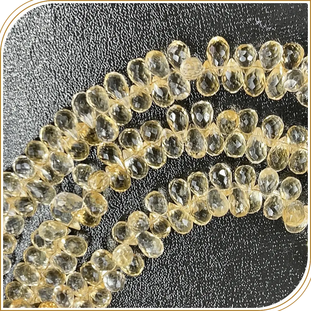 AAA High Quality Natural Golden Citrine Quartz Gemstone Faceted Briolette Teardrops 8 Inches Strand Size 5 to 6mm Approx
