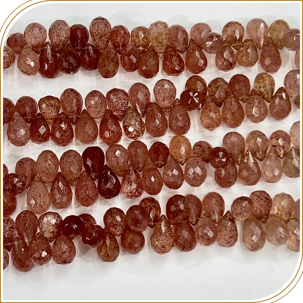 AAA High Quality Natural Pink Strawberry Quartz Gemstone Faceted Briolette Teardrops 8 Inches Strand Size 5 to 6mm Approx