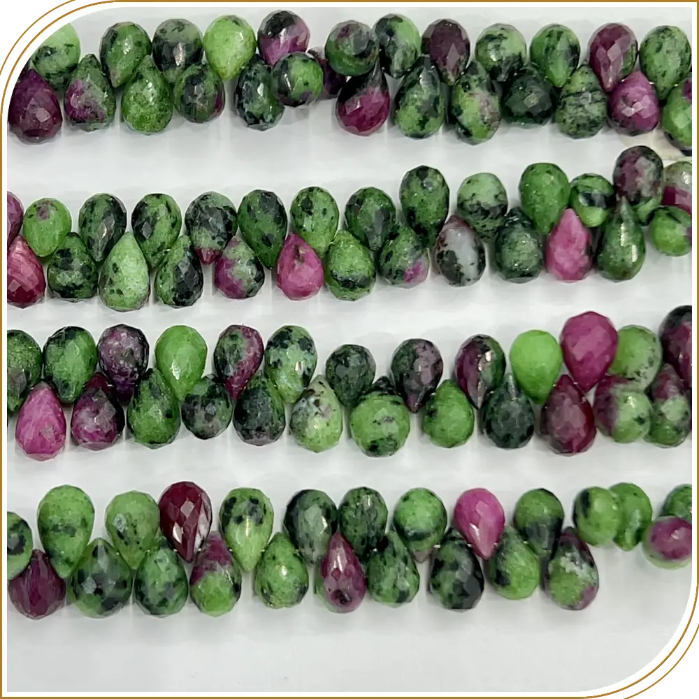AAA High Quality Natural Ruby Zoisite Gemstone Faceted Briolette Teardrops 8 Inches Strand Size 5 to 6mm Approx