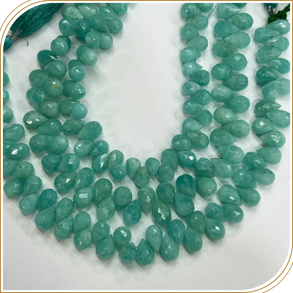 AAA High Quality Natural Green Amazonite Gemstone Faceted Briolette Teardrops 8 Inches Strand Size 5 to 6mm Approx