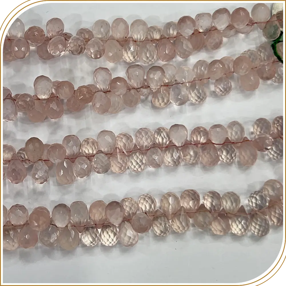 AAA High Quality Natural Rose Quartz Gemstone Faceted Briolette Teardrops 8 Inches Strand Size 5 to 6mm Approx