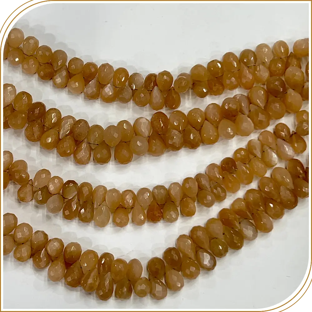 AAA High Quality Natural Peach Moonstone Quartz Gemstone Faceted Briolette Teardrops 8 Inches Strand Size 5 to 6mm Approx