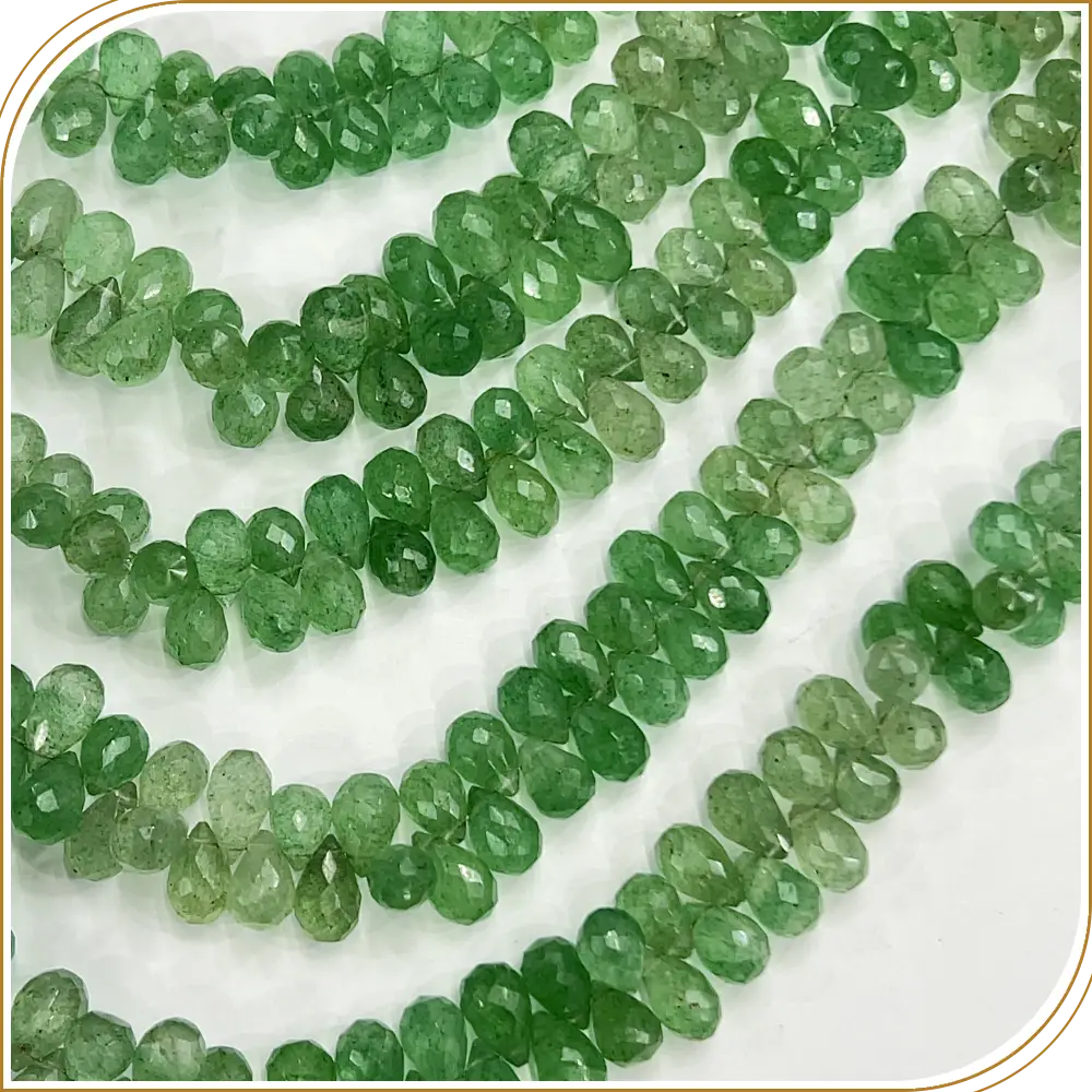 AAA High Quality Natural Green Strawberry Quartz Gemstone Faceted Briolette Teardrops 8 Inches Strand Size 5 to 6mm Approx