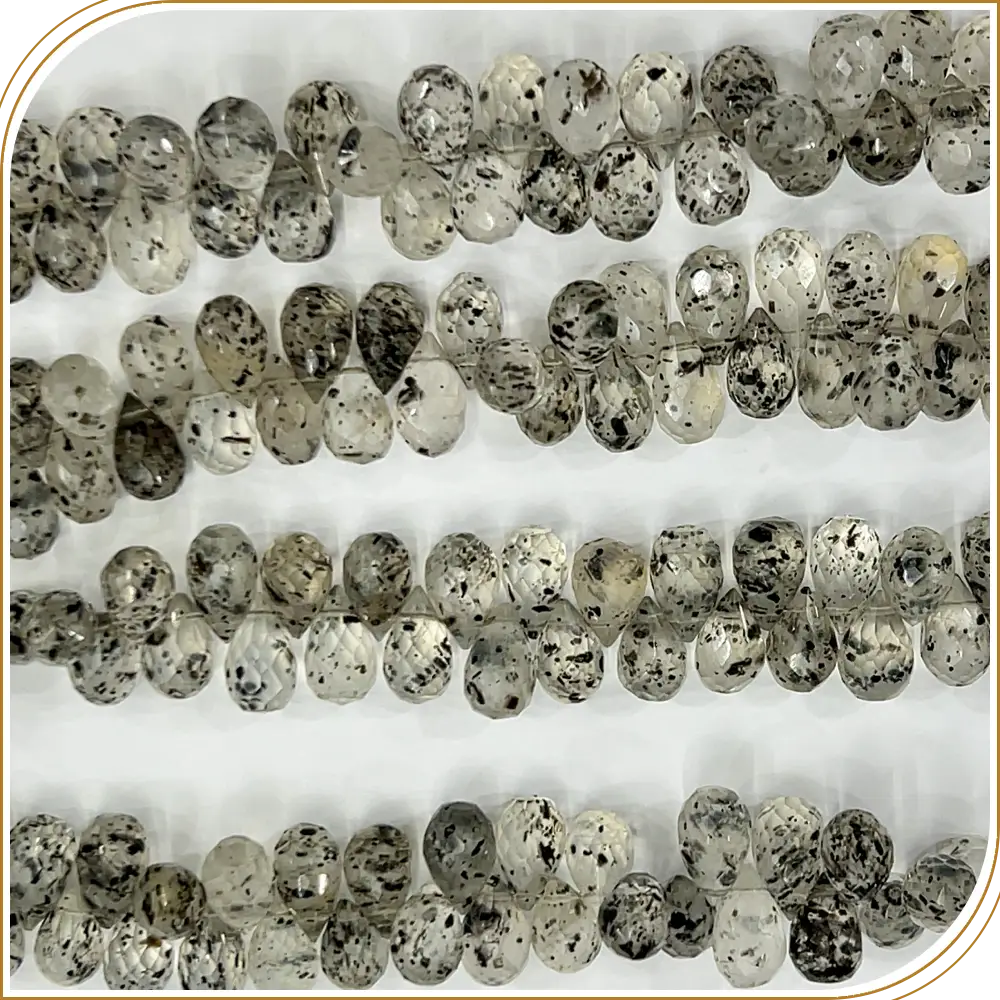 AAA High Quality Natural Black Dot Quartz Gemstone Faceted Briolette Teardrops 8 Inches Strand Size 5 to 6mm Approx