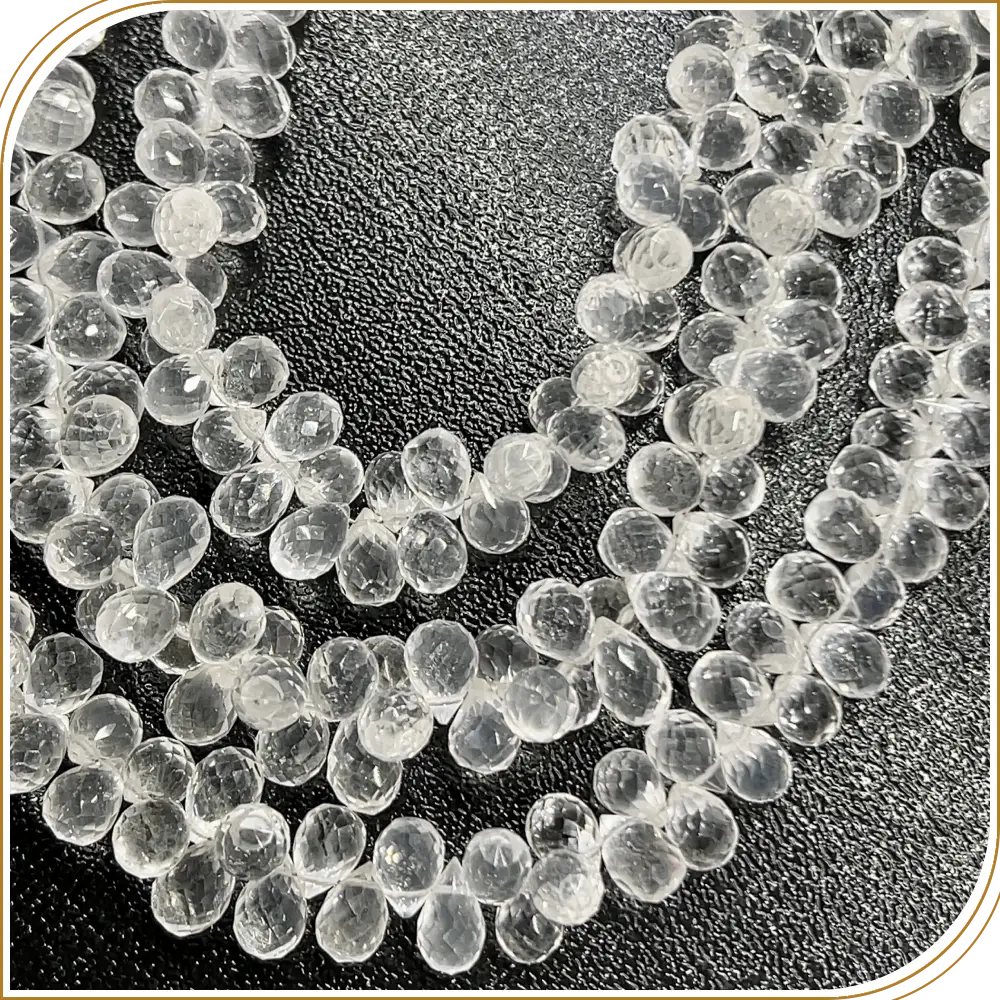 AAA High Quality Natural Crystal Quartz Gemstone Faceted Briolette Teardrops 8 Inches Strand Size 5 to 6mm Approx