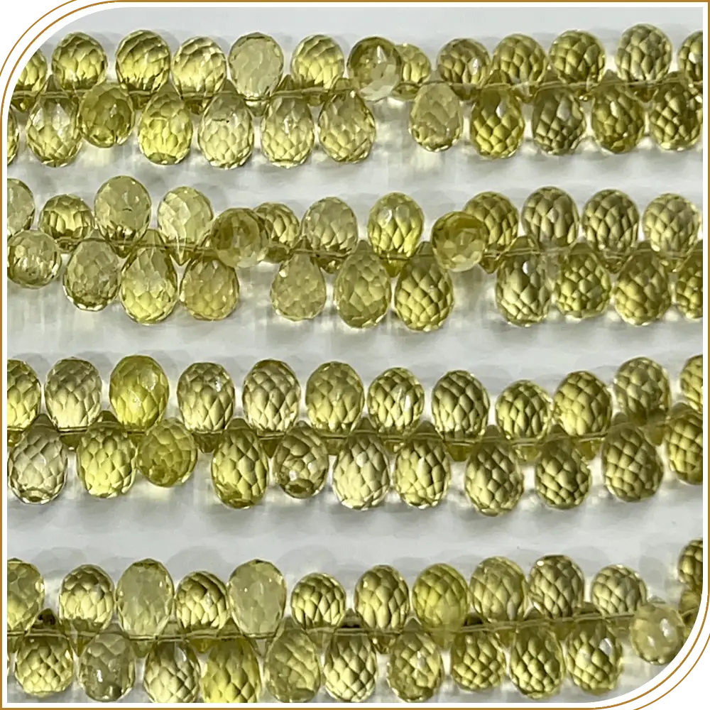 AAA High Quality Natural Lemon Quartz Gemstone Faceted Briolette Teardrops 8 Inches Strand Size 5 to 6mm Approx