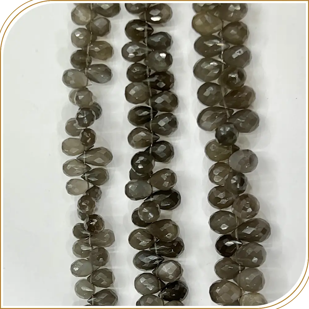 AAA High Quality Natural Gray Moonstone Gemstone Faceted Briolette Teardrops 8 Inches Strand Size 5 to 6mm Approx