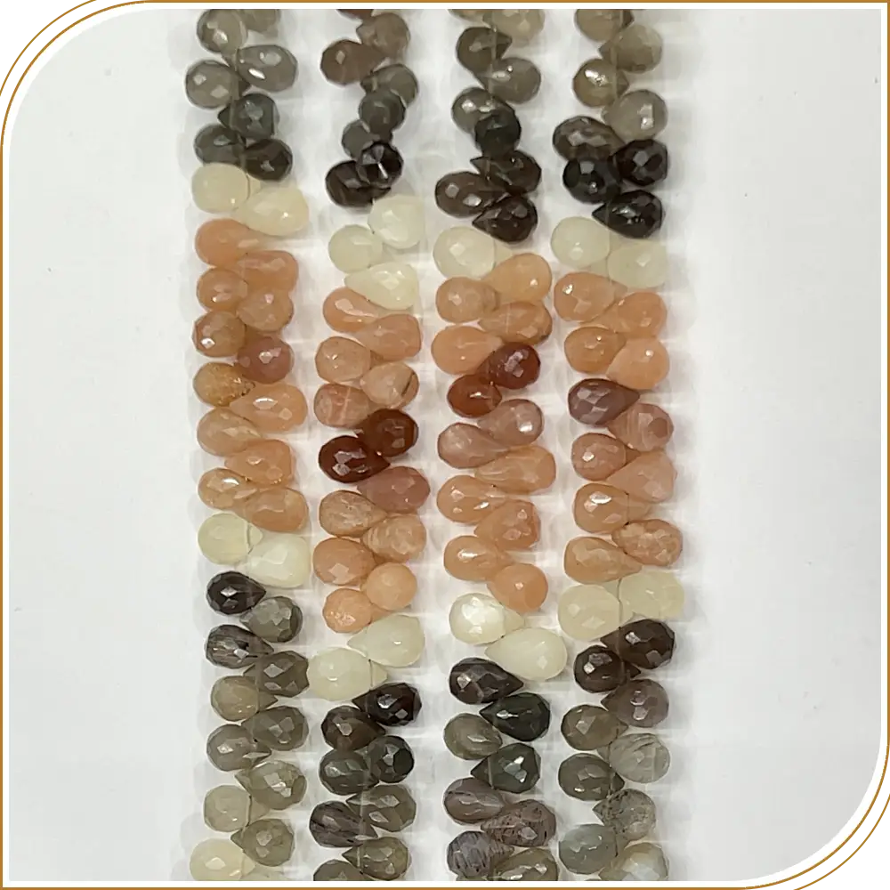 AAA High Quality Natural Multi Moonstone Gemstone Faceted Briolette Teardrops 8 Inches Strand Size 5 to 6mm Approx