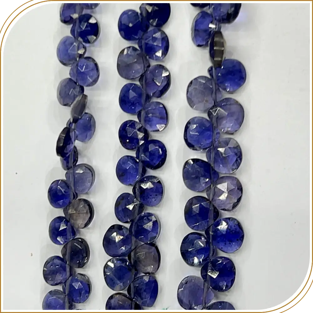AAA High Quality Natural African Blue Iolite Loose Gemstone Faceted Briolette Heart Shape Beads 8 Inches Strand Size  4-5mm Approx