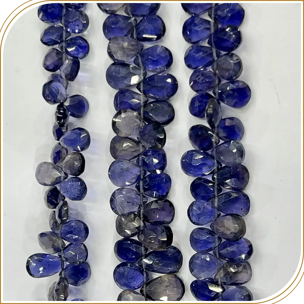 AAA High Quality Natural African Blue Iolite Loose Gemstone Faceted Briolette Peardrops Beads 8 Inches Strand Size  4-5mm Approx