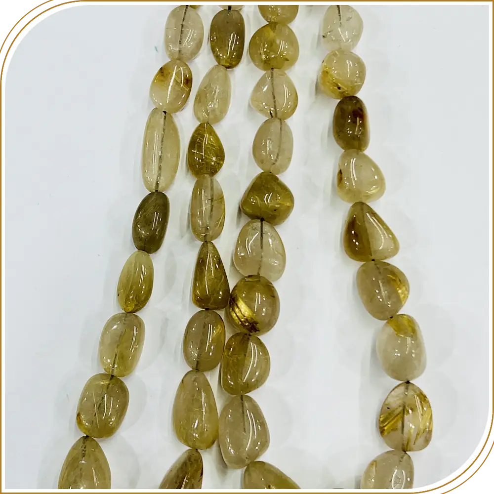 AAA High Quality Natural Golden Rutilated Quartz Loose Gemstone Smooth Nuggets Beads 8 Inches Strand Size 12to 15mm Approx