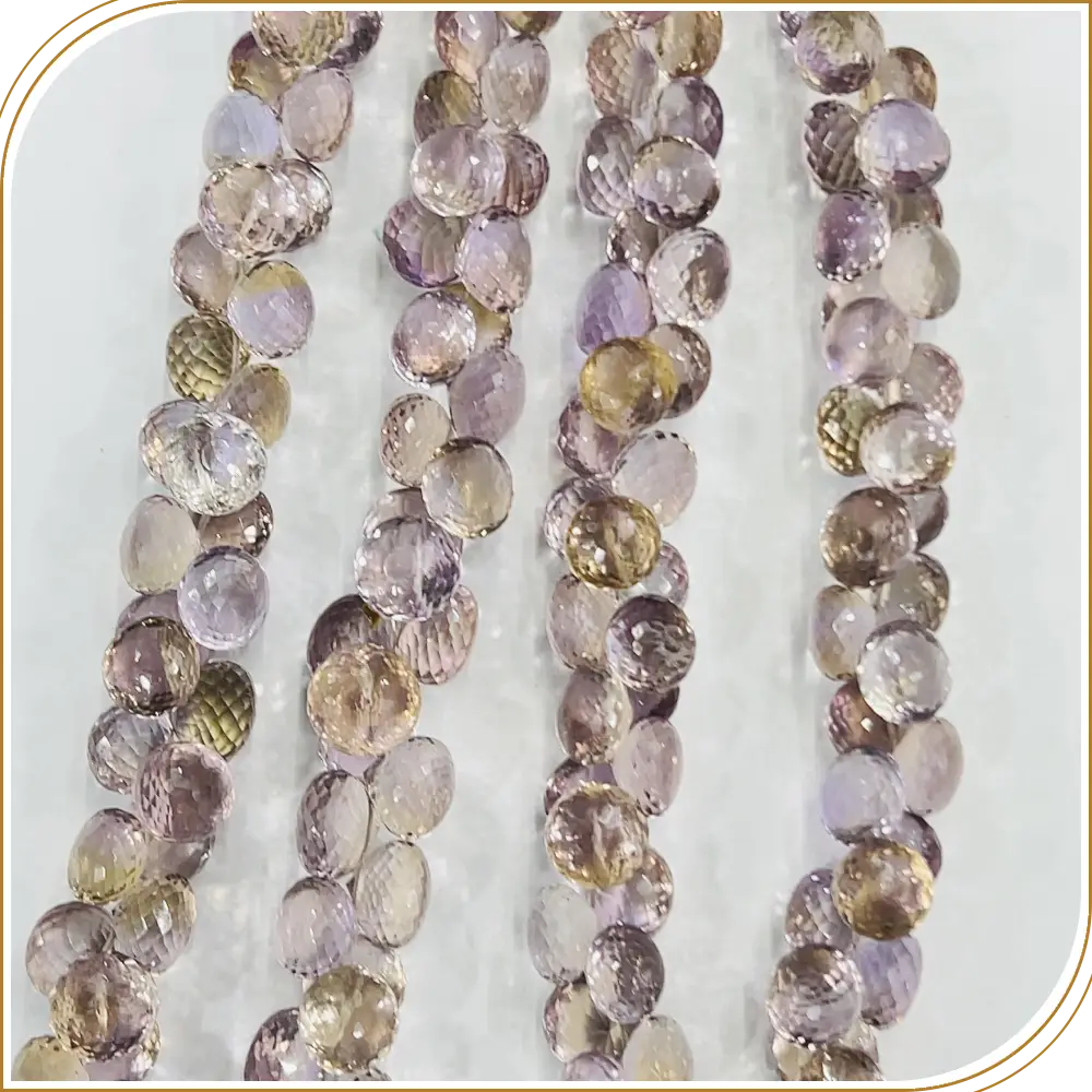 AAA High Quality Natural Ametrine Quartz Gemstone Faceted Briolette Onion Drops Beads 8 Inches Strand Size 6 to 9mm Approx